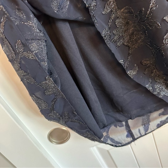 Navy blue embellished overlay sleeveless cowl neck shift dress, super flattering - Picture 7 of 10